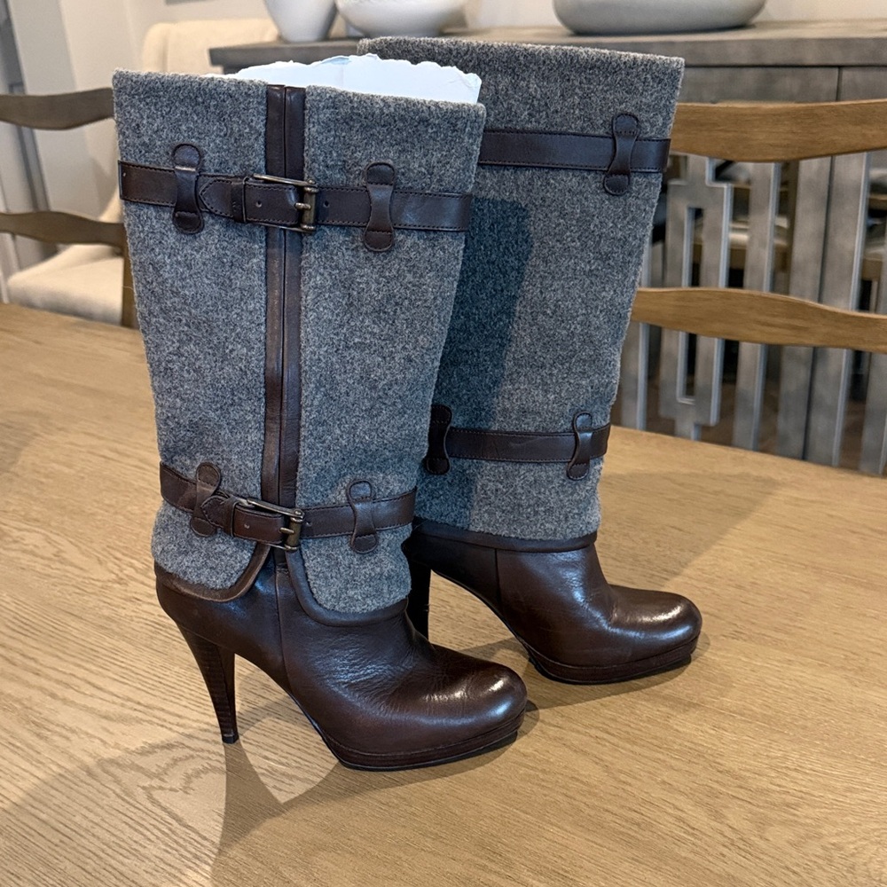 Cole Haan Gray and Brown Heeled Boots